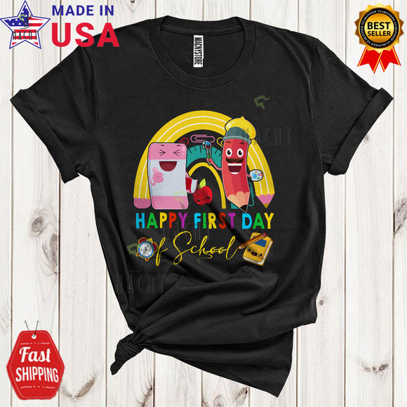 MacnyStore - Happy First Day Of School Cool Cute First Day Of School Pencil Rainbow Teacher Student T-Shirt