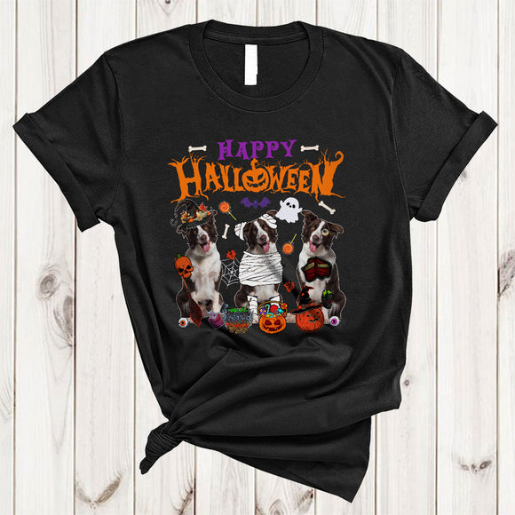 MacnyStore - Happy Halloween Cool Adorable Halloween Witch Mummy Zombie Border Collie Collection T-Shirt