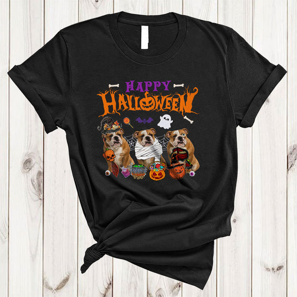 MacnyStore - Happy Halloween Cool Adorable Halloween Witch Mummy Zombie Bulldog Collection T-Shirt