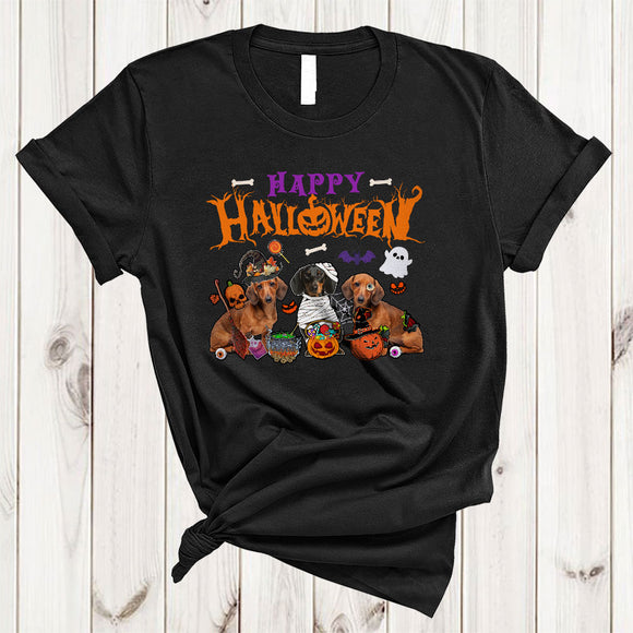MacnyStore - Happy Halloween Cool Adorable Halloween Witch Mummy Zombie Dachshund Collection T-Shirt
