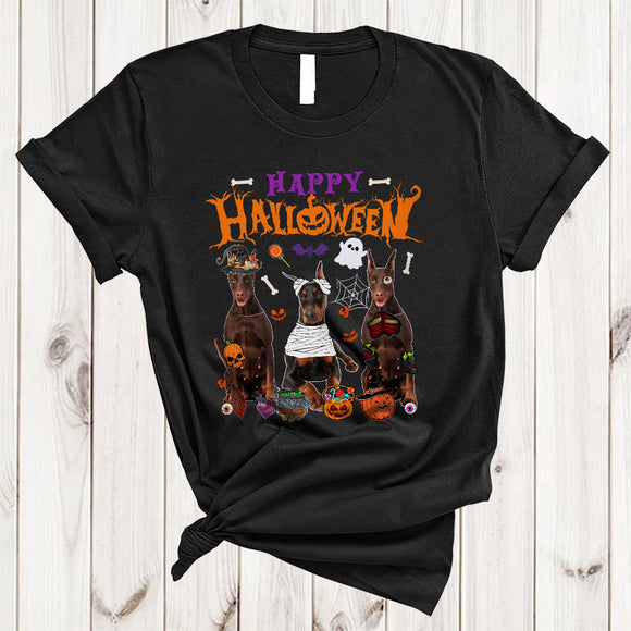 MacnyStore - Happy Halloween Cool Adorable Halloween Witch Mummy Zombie Dobermann Collection T-Shirt