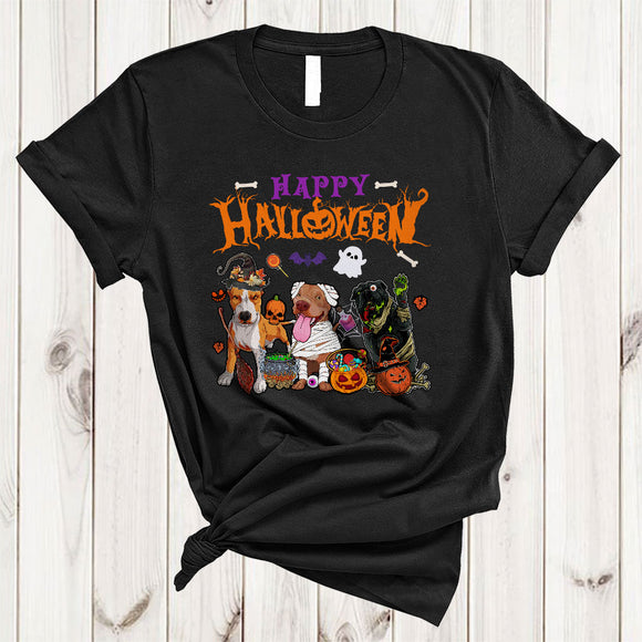 MacnyStore - Happy Halloween Cool Adorable Halloween Witch Mummy Zombie Pit Bull Collection T-Shirt