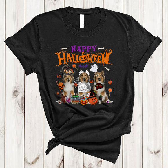 MacnyStore - Happy Halloween Cool Adorable Halloween Witch Mummy Zombie Sheltie Collection T-Shirt