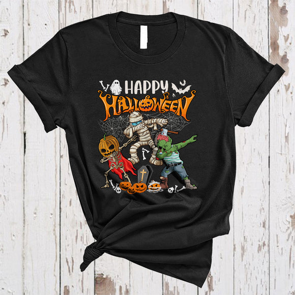 MacnyStore - Happy Halloween, Creepy Scary Dabbing Skeleton Pumpkin Mummy Zombie, Halloween Costume Group T-Shirt