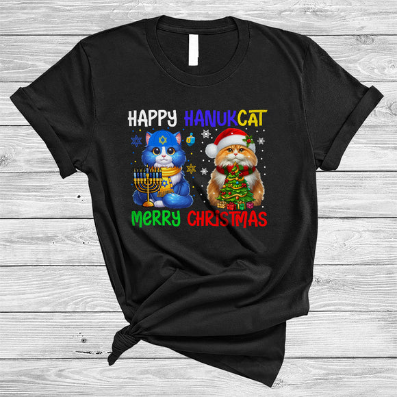MacnyStore - Happy Hanukcat Merry Christmas, Adorable Lovely X-mas Kitten, Hanukkah Animal Lover T-Shirt