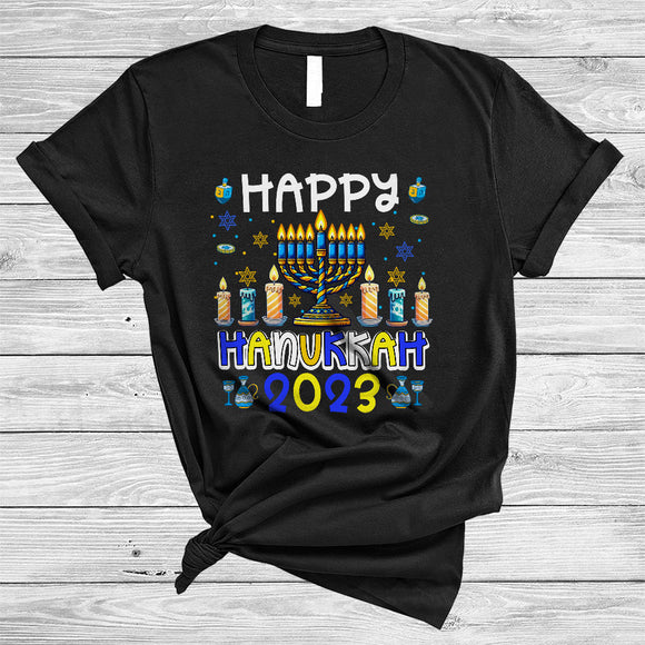 MacnyStore - Happy Hanukkah 2023, Amazing Hanukkah Menorah Lights Lover, Chanukah Family Proud T-Shirt