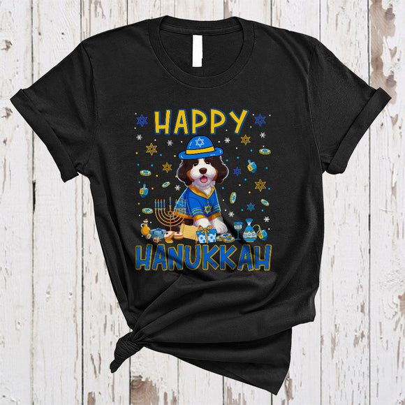 MacnyStore - Happy Hanukkah, Adorable Hanukkah Chanukah Bernedoodle Menorah, Matching Family Group T-Shirt
