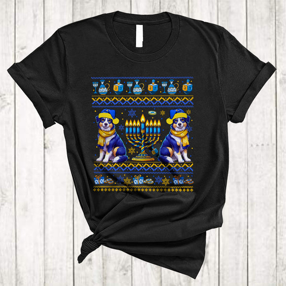 MacnyStore - Happy Hanukkah, Awesome Two Cute Australian Shepherd Lover, Chanukah Sweater Menorah T-Shirt