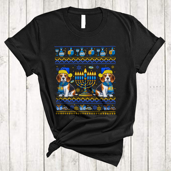 MacnyStore - Happy Hanukkah, Awesome Two Cute Beagle Lover, Chanukah Hanukkah Sweater Menorah T-Shirt
