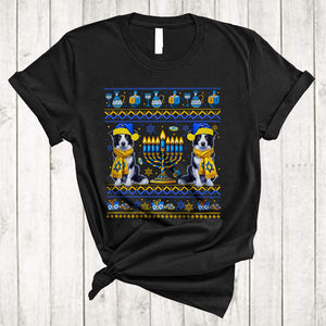 MacnyStore - Happy Hanukkah, Awesome Two Cute Border Collie Lover, Chanukah Hanukkah Sweater Menorah T-Shirt