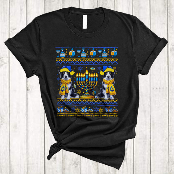 MacnyStore - Happy Hanukkah, Awesome Two Cute Border Collie Lover, Chanukah Hanukkah Sweater Menorah T-Shirt