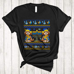 MacnyStore - Happy Hanukkah, Awesome Two Cute Cockapoo Lover, Chanukah Hanukkah Sweater Menorah T-Shirt