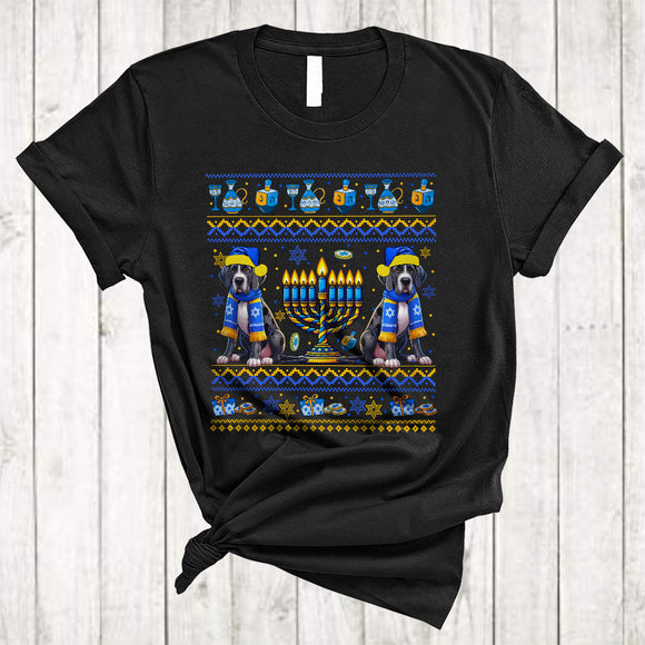 MacnyStore - Happy Hanukkah, Awesome Two Cute Great Dane Lover, Chanukah Hanukkah Sweater Menorah T-Shirt