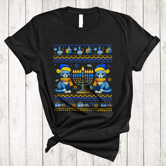 MacnyStore - Happy Hanukkah, Awesome Two Cute Kittens Lover, Chanukah Hanukkah Sweater Menorah T-Shirt