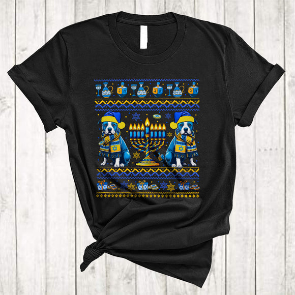 MacnyStore - Happy Hanukkah, Awesome Two Cute Pit Bull Lover, Chanukah Hanukkah Sweater Menorah T-Shirt