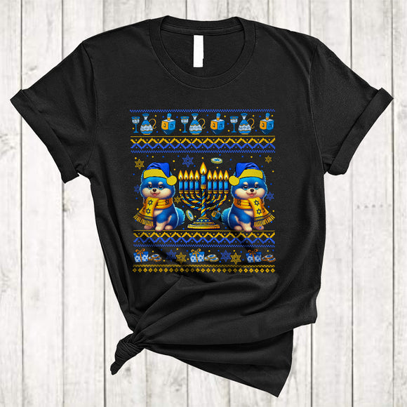 MacnyStore - Happy Hanukkah, Awesome Two Cute Pomeranian Lover, Chanukah Hanukkah Sweater Menorah T-Shirt
