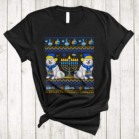 MacnyStore - Happy Hanukkah, Awesome Two Cute Samoyed Lover, Chanukah Hanukkah Sweater Menorah T-Shirt