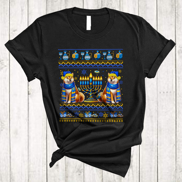 MacnyStore - Happy Hanukkah, Awesome Two Cute Shiba Inu Lover, Chanukah Hanukkah Sweater Menorah T-Shirt