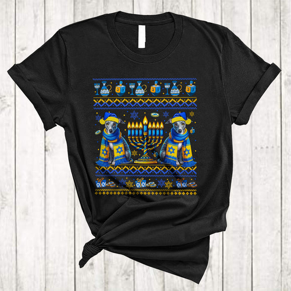 MacnyStore - Happy Hanukkah, Awesome Two Cute Whippet Lover, Chanukah Hanukkah Sweater Menorah T-Shirt