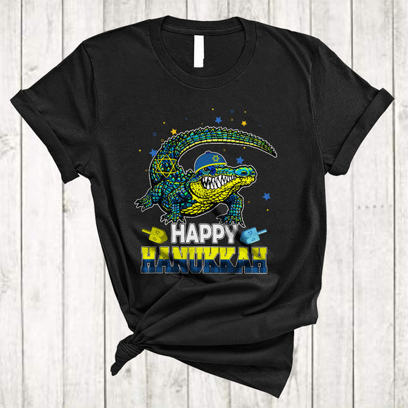 MacnyStore - Happy Hanukkah, Cute Plaid Chanukah Alligator Dreidel, Matching Animal Lover Family Group T-Shirt