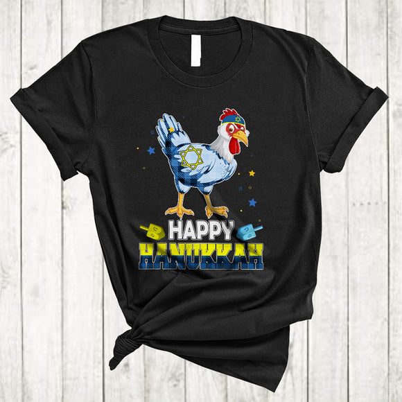 MacnyStore - Happy Hanukkah, Cute Plaid Chanukah Chicken Dreidel, Matching Animal Lover Family Group T-Shirt