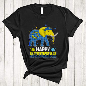 MacnyStore - Happy Hanukkah, Cute Plaid Chanukah Elephant Dreidel, Matching Animal Lover Family Group T-Shirt