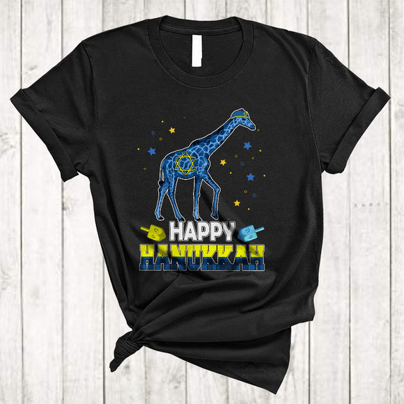MacnyStore - Happy Hanukkah, Cute Plaid Chanukah Giraffe Dreidel, Matching Animal Lover Family Group T-Shirt