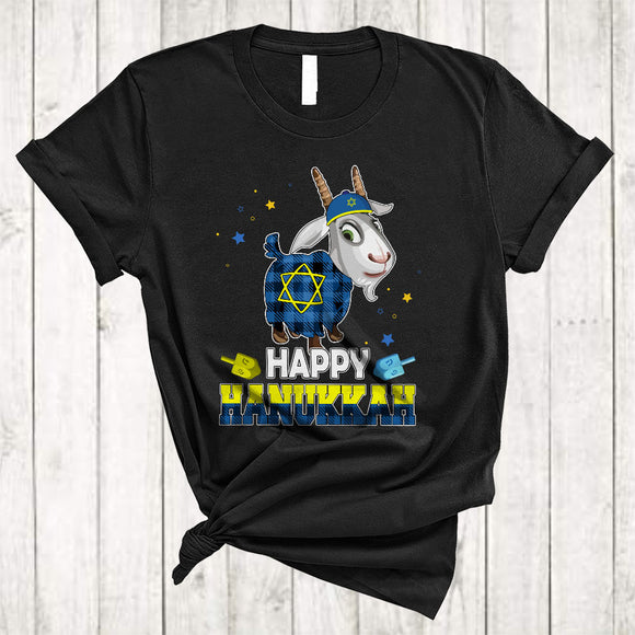 MacnyStore - Happy Hanukkah, Cute Plaid Chanukah Goat Dreidel, Matching Animal Lover Family Group T-Shirt