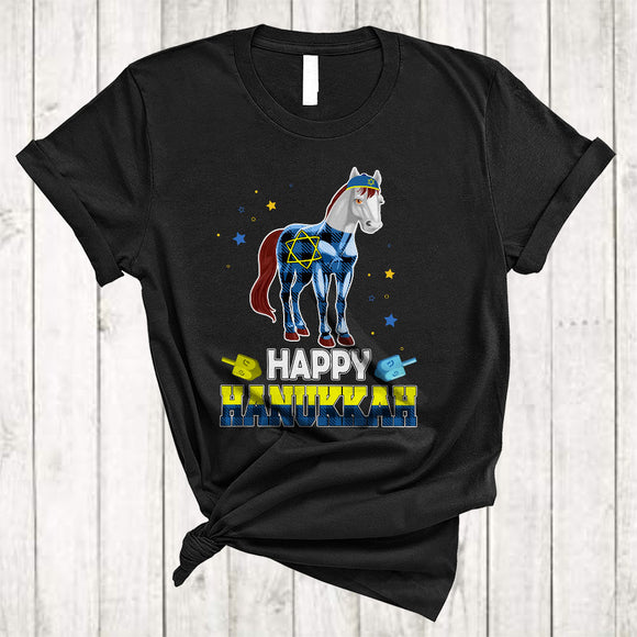 MacnyStore - 5tbR7mn/s1Happy Hanukkah, Cute Plaid Chanukah Horse Dreidel, Matching Animal Lover Family Group T-Shirt