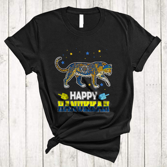 MacnyStore - Happy Hanukkah, Cute Plaid Chanukah Leopard Dreidel, Matching Animal Lover Family Group T-Shirt