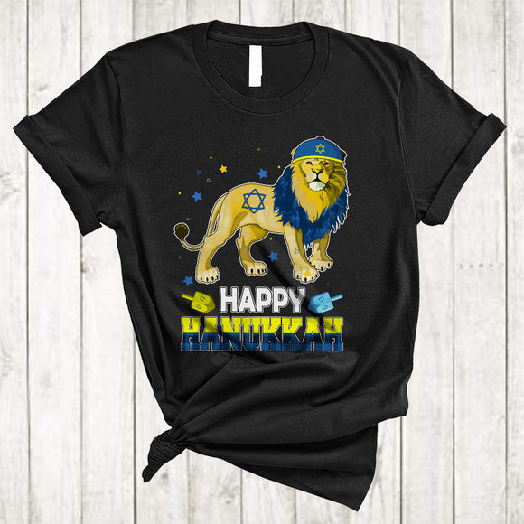 MacnyStore - Happy Hanukkah, Cute Plaid Chanukah Lion Dreidel, Matching Animal Lover Family Group T-Shirt
