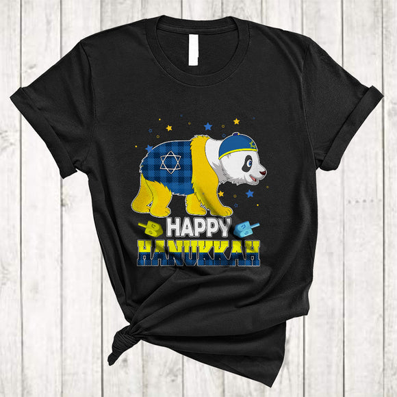 MacnyStore - Happy Hanukkah, Cute Plaid Chanukah Panda Dreidel, Matching Animal Lover Family Group T-Shirt