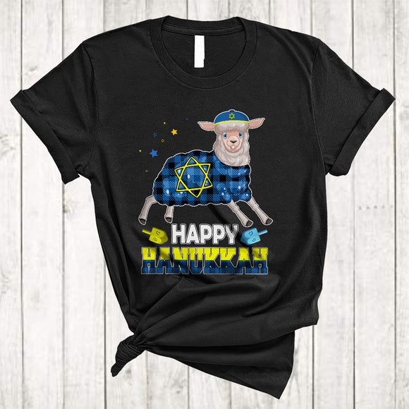 MacnyStore - Happy Hanukkah, Cute Plaid Chanukah Sheep Dreidel, Matching Animal Lover Family Group T-Shirt