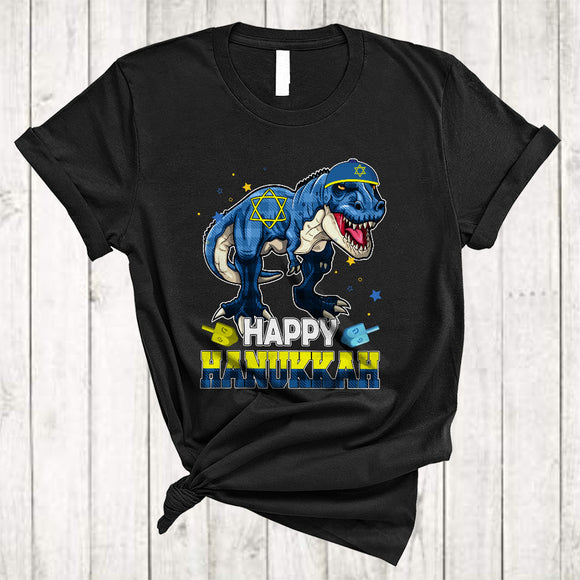 MacnyStore - Happy Hanukkah, Cute Plaid Chanukah T-Rex Dreidel, Matching Animal Lover Family Group T-Shirt