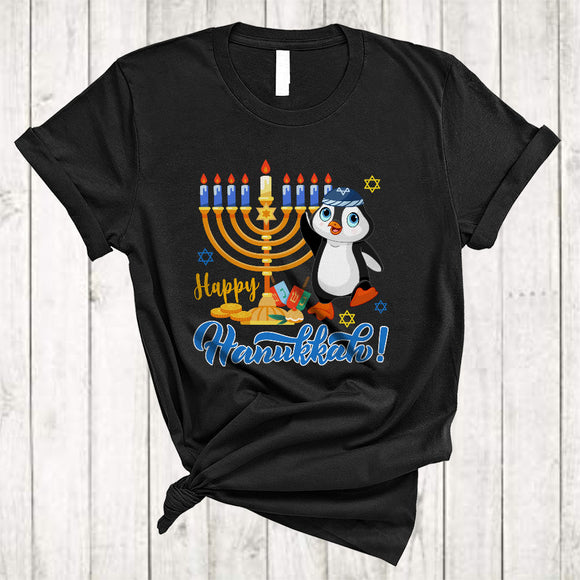 MacnyStore - Happy Hanukkah, Lovely Cool Chanukah Menorah Penguin, Jewish Family Animal Lover T-Shirt