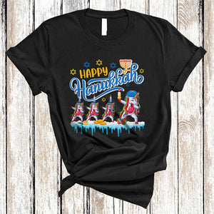 MacnyStore - Happy Hanukkah, Lovely Cool Four Jewish Unicorn Lover, Jewish Proud Menorah Lights T-Shirt