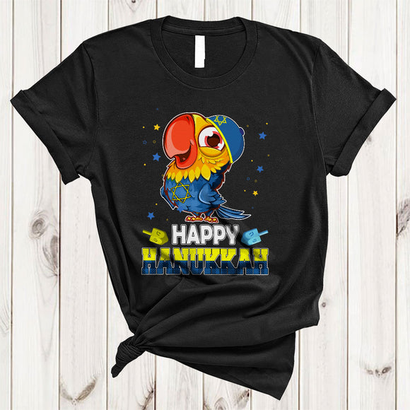MacnyStore - Happy Hanukkah, Lovely Plaid Chanukah Parrot Bird Dreidel, Matching Bird Animal Lover T-Shirt
