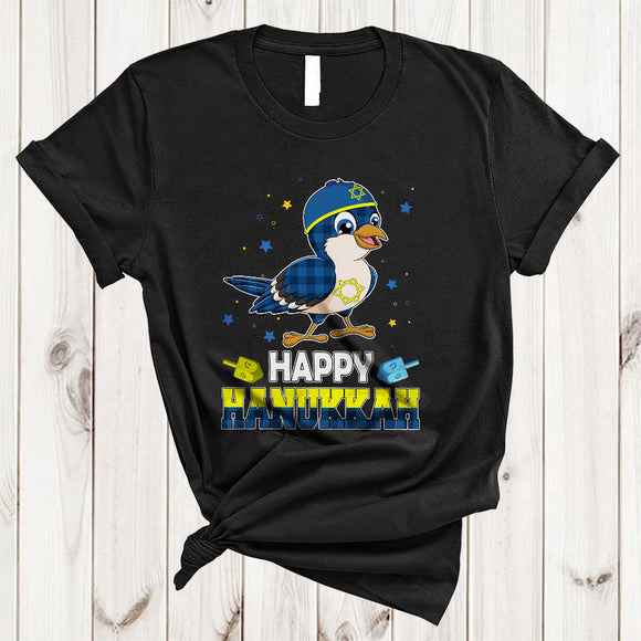 MacnyStore - Happy Hanukkah, Lovely Plaid Chanukah Sparrow Bird Dreidel, Matching Bird Animal Lover T-Shirt