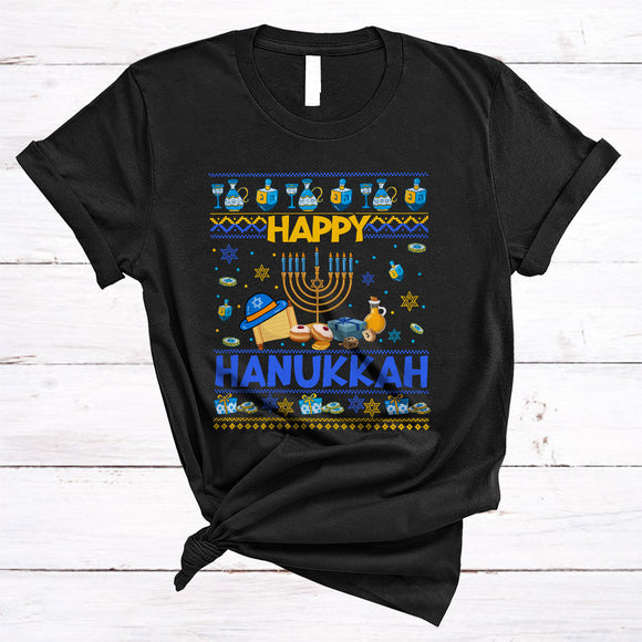 MacnyStore - Happy Hanukkah, Wonderful Chanukah Christmas Sweater, Menorah Lights Family Lover T-Shirt