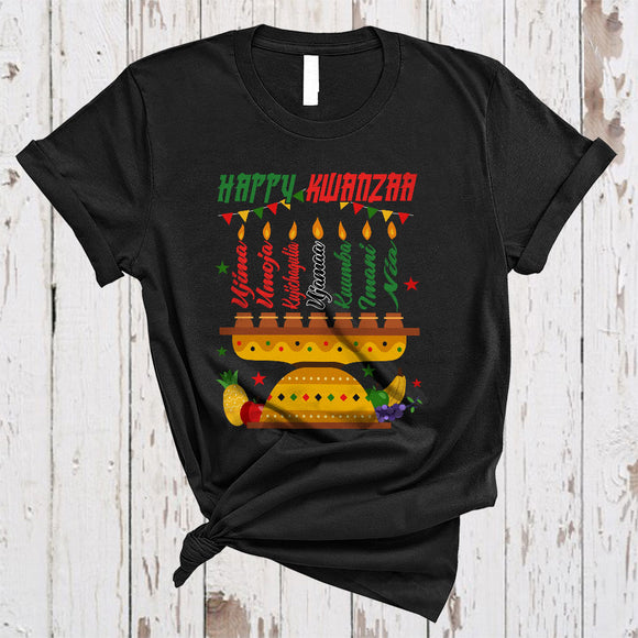 MacnyStore - Happy Kwanzaa, Colorful Kwanzaa Seven Candles, Principles Of Kwanzaa Matching Family Group T-Shirt