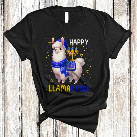 MacnyStore - Happy Llamakkah, Adorable Funny Hanukkah Chanukah Llama Lover, Menorah Family Group T-Shirt