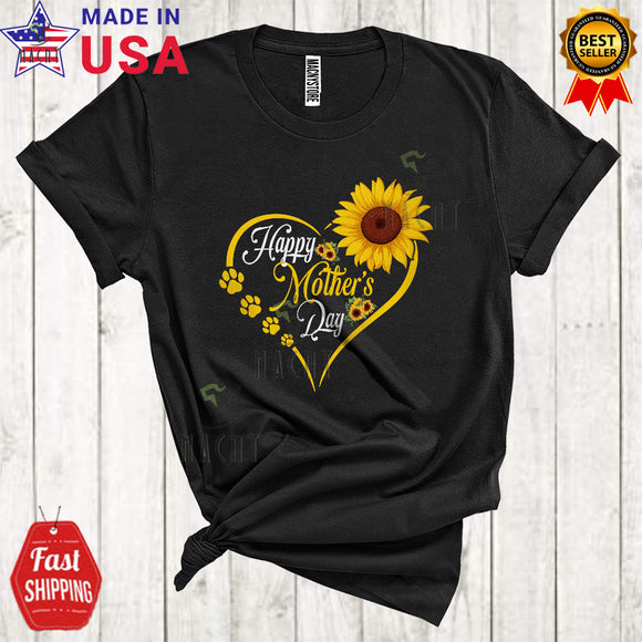 MacnyStore - Happy Mother's Day Cool Cute Dog Paws Sunflower Heart Shape Family Lover T-Shirt
