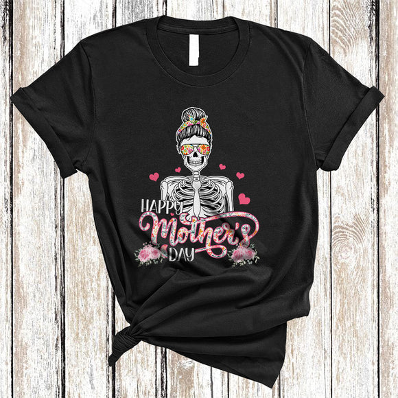 MacnyStore - Happy Mother's Day, Floral Mother's Day Mom Skull Skeleton, Flowers Matching Family Group T-Shirt