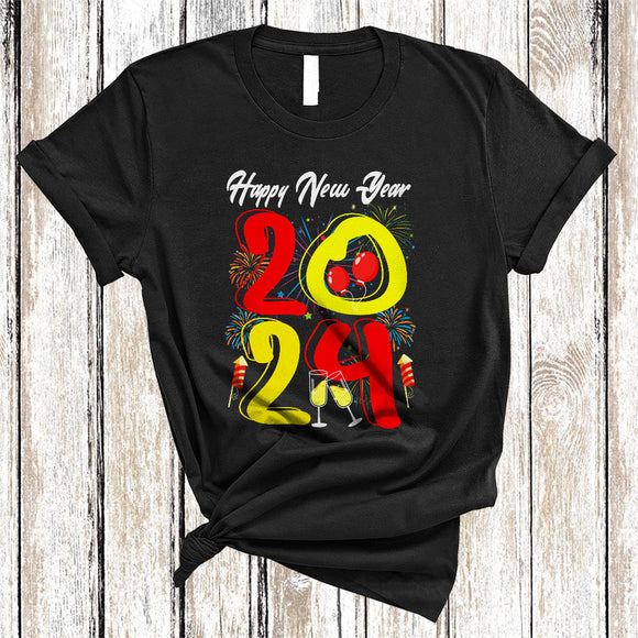 MacnyStore - Happy New Year 2024, Joyful Colorful New Year Matching Family Group, Fireworks Lover T-Shirt