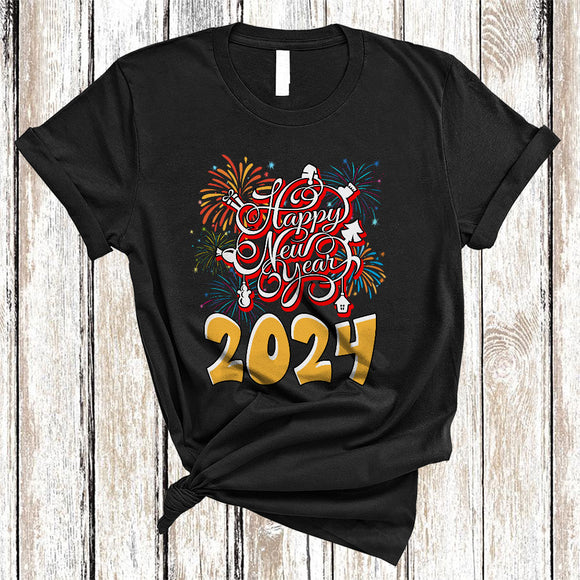 MacnyStore - Happy New Year 2024, Joyful New Year Fireworks Lover, Matching Family Group T-Shirt