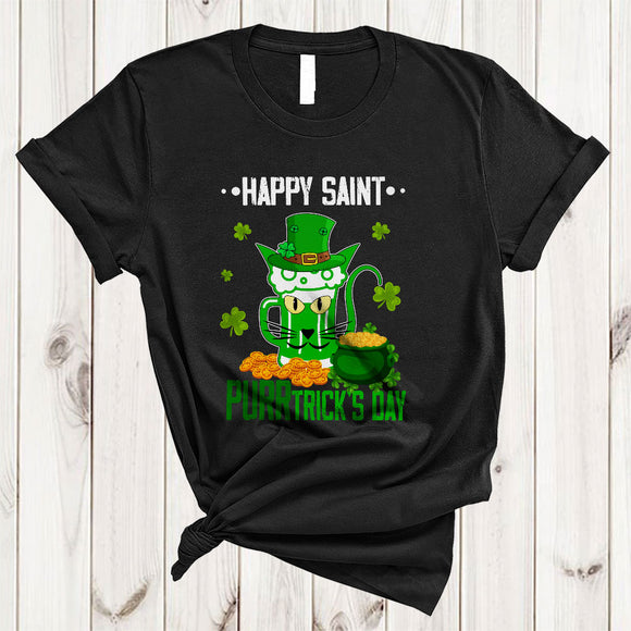 MacnyStore - Happy St PURRtrick's Day, Humorous St. Patrick's Day Leprechaun Cat, Beer Drinking Group T-Shirt