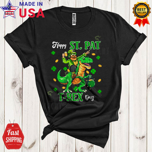 MacnyStore - Happy St Pat T-Rex Day Funny Cool St. Patrick's Day Drunk Leprechaun Drinking Beer T-Rex Lover T-Shirt