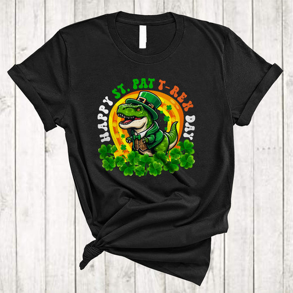 MacnyStore - Happy St Pat T-Rex Day, Lovely St. Patrick's Day Horseshoe Shamrock T-Rex Lover, Irish Group T-Shirt