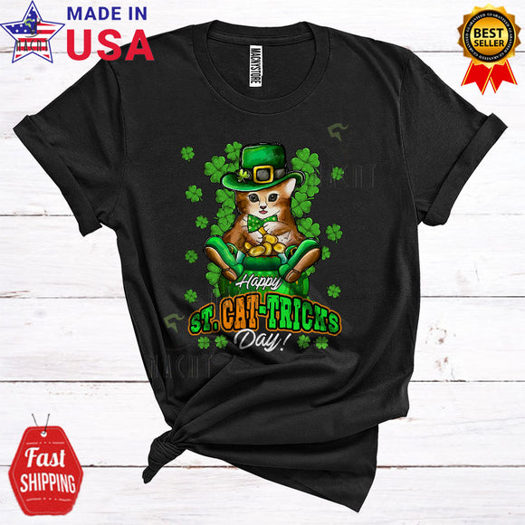 MacnyStore - Happy St. Cat-trick's Day Cute Cool St. Patrick's Day Shamrock Irish Leprechaun Cat Lover T-Shirt