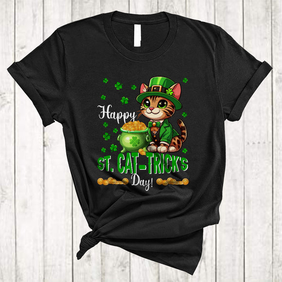 MacnyStore - Happy St. Cat-Trick's Day, Lovely St. Patrick's Day Shamrock Cat Owner Lover, Irish Group T-Shirt